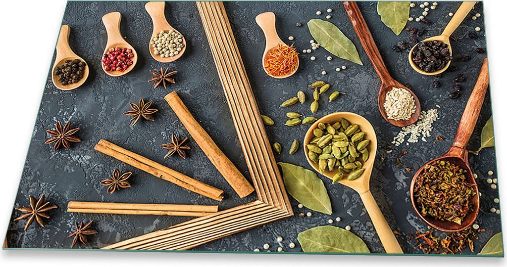 Herdabdeckplatte Glaskeramikkochfeld Spritzschutz Glas Universal Deko 80x52 Gewürze Bunt