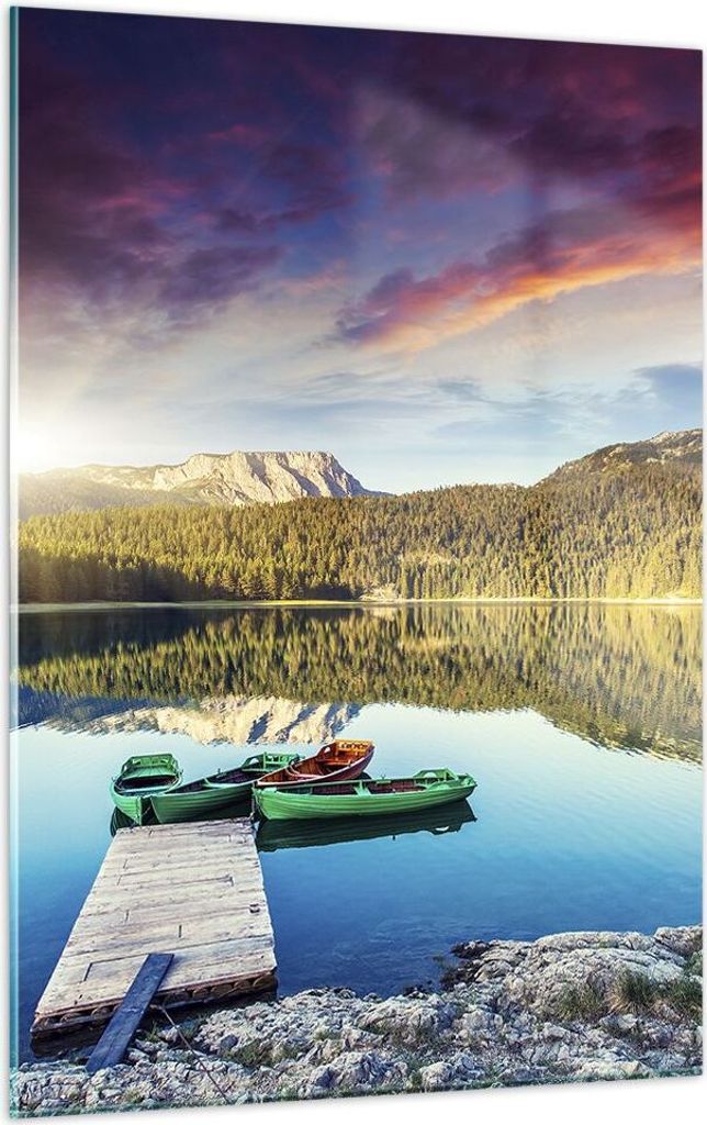 Bilder auf glas - Einteilig - See Berge Wasser - 50x70cm - Glasbilder - Wandbilder - Bilder - zum Aufhängen bereit - Wanddekoration aus Glas - Gla...
