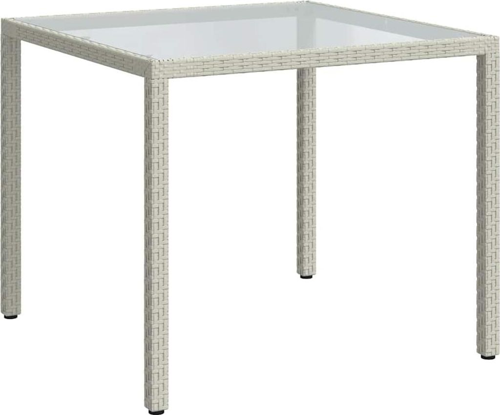vidaXL Gartentisch 90x90x75 cm Gehärtetes Glas Poly Rattan Weiß