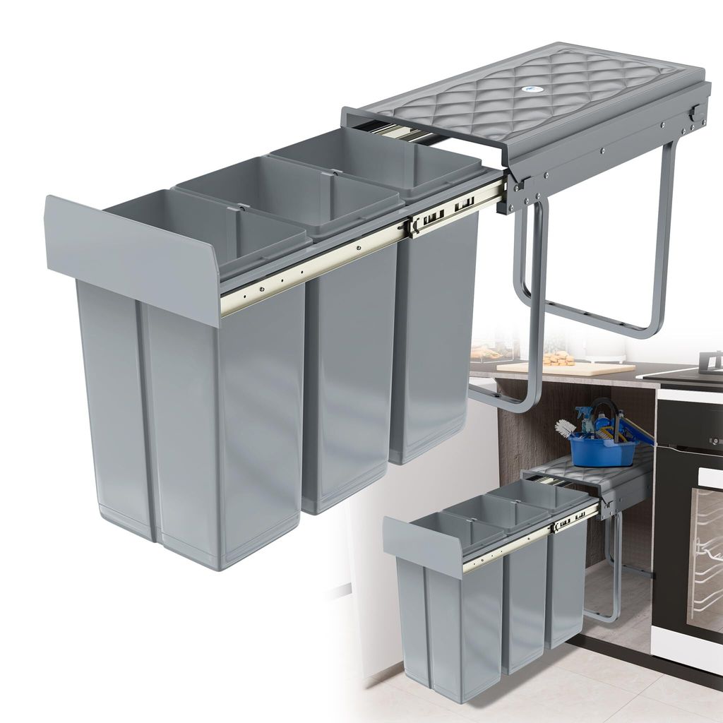 Sessamen-LP Einbaumülleimer Unterschrank Einbau-Mülleimer Küche Abfalleimer Ausziehbarer Abfallsammler Mülltrennsystem mit Teleskopschienen Gra...