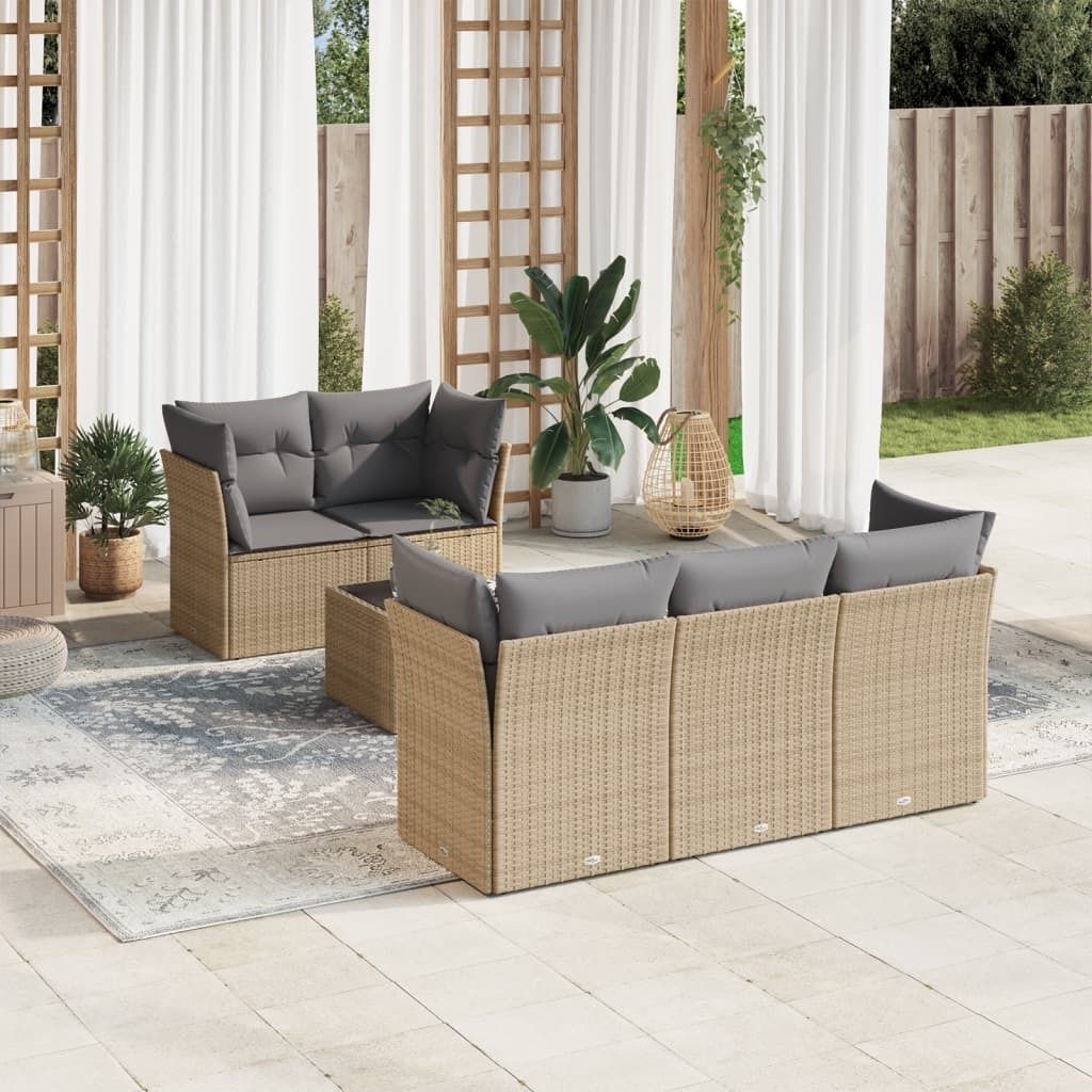 Maison Exclusive - 6-tlg. Garten-Sofagarnitur mit Kissen Beige Poly Rattan