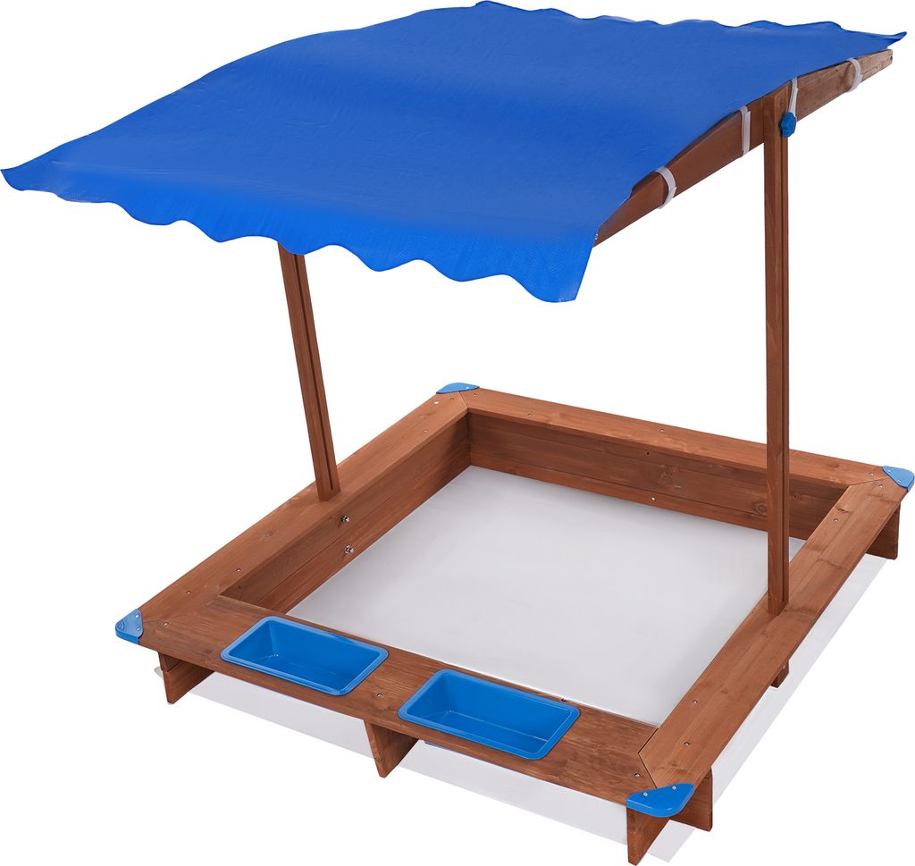 Holzsandkasten mit Abdeckung Freistehend Kindersandkasten für Garten Blau, Braun