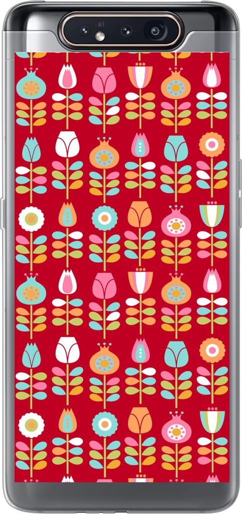 MuchoWow Handyhülle Schutzhülle Hülle für Telefoonhoesje Samsung Galaxy A80 Muster - Blumen - Retro - Rot Silikon Softcase Handy Hülle - Sch...