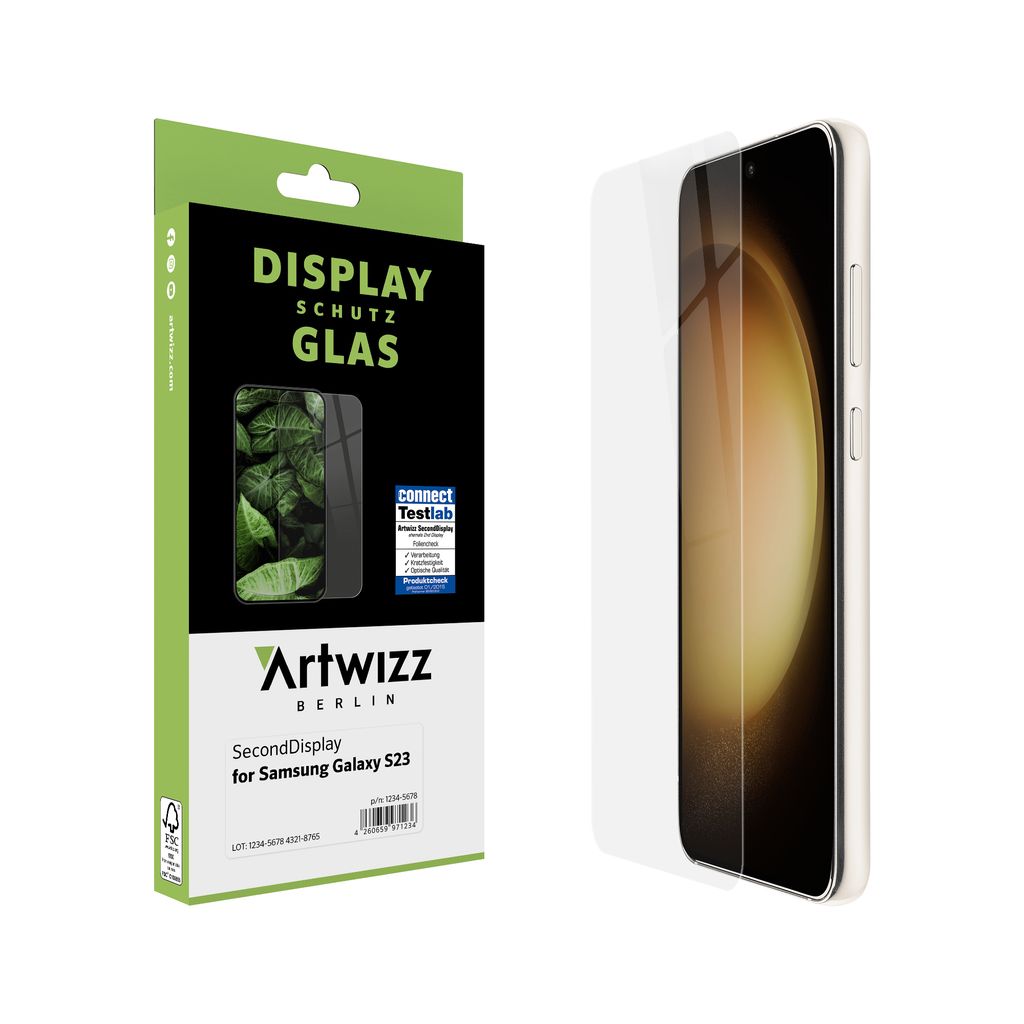 ARTWIZZ SecondDisplay für Samsung Galaxy S23 - Displayschutz aus Sicherheitsglas mit 9H Härte - Hüllenfreundlich