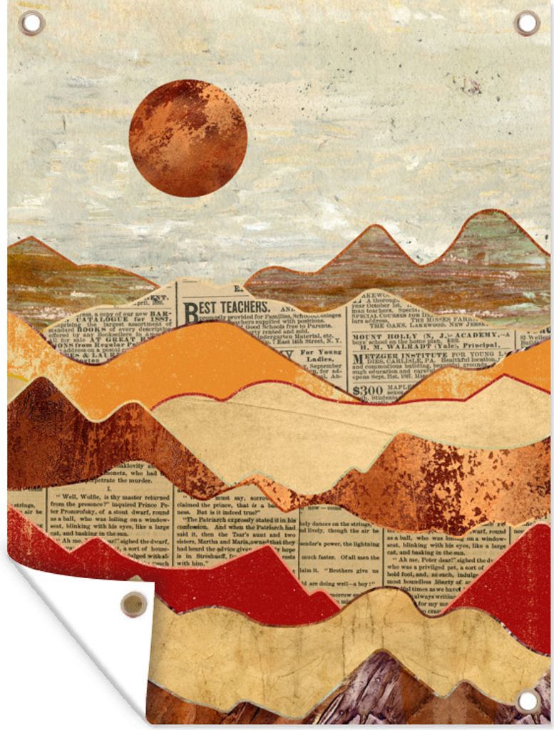 MuchoWow 30x40 cm Outdoor-Poster Gartendeko Sichtschutz Garten Poster für den Garten Vintage - Zeitung - Bronze - Abstrakt - Landschaft - Farben