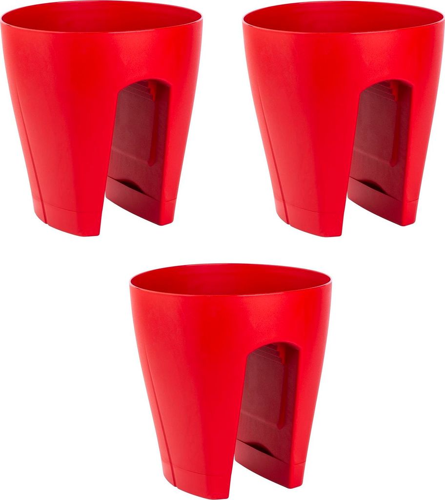 3x Blumentopf für Geländer Blumenkasten Geländerkasten Balkonkiste in rot