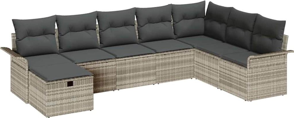 (Robust Möbel) Gartensofa Set - Balkonmöbel/Loungeset - elegantes Design - mit Kissen 8 pcs Hellgrau Poly-Rattan - 297,5x187,5x85cm - Gartens...