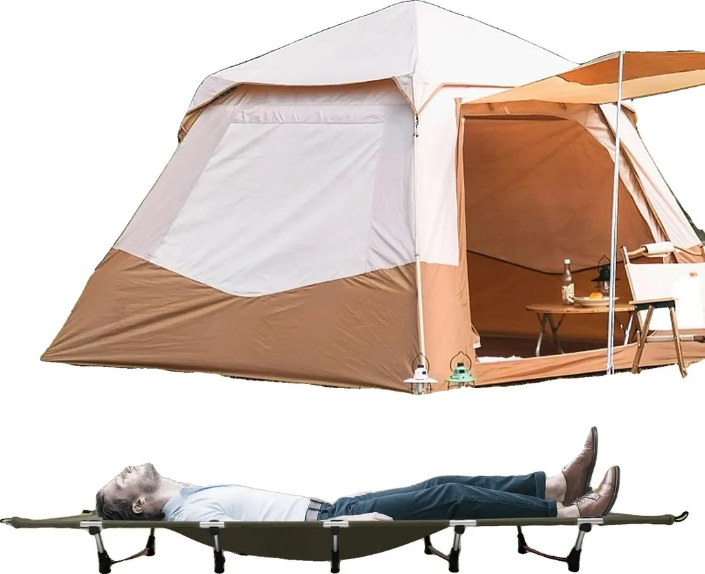 Lit de camping pliant vert design portable et robuste pour bivouac