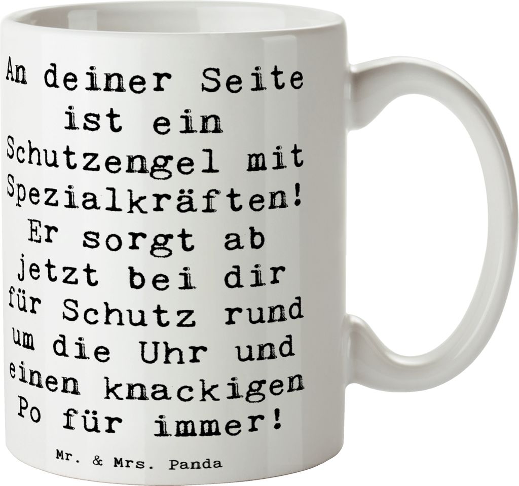 Mr. & Mrs. Panda Keramiktasse Spruch Schutz Schutzengel - Weiß - Geschenk, Teebecher, makelloser Look, Wärme, Zitat, Tasse, Dekoration, kaffeebec...