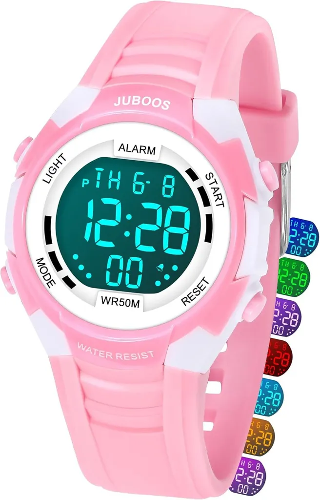 Orologi digitali per bambini, 7 colori LED Light Sports Wristwatch Boys Waterproof Kids Watch with Alarm Stopwatch, Outdoor Wristwatch for Boys Girls 5-18