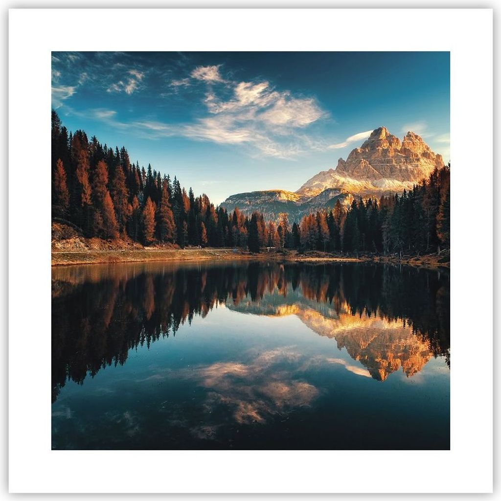 Poster - Poster ohne Rahmen - Spiegelung See Landschaft - 40x40 cm - Wand Bild - Wanddeko - Wandbilder - Kunstposter - Wandposter - Bilder - Kunstd...