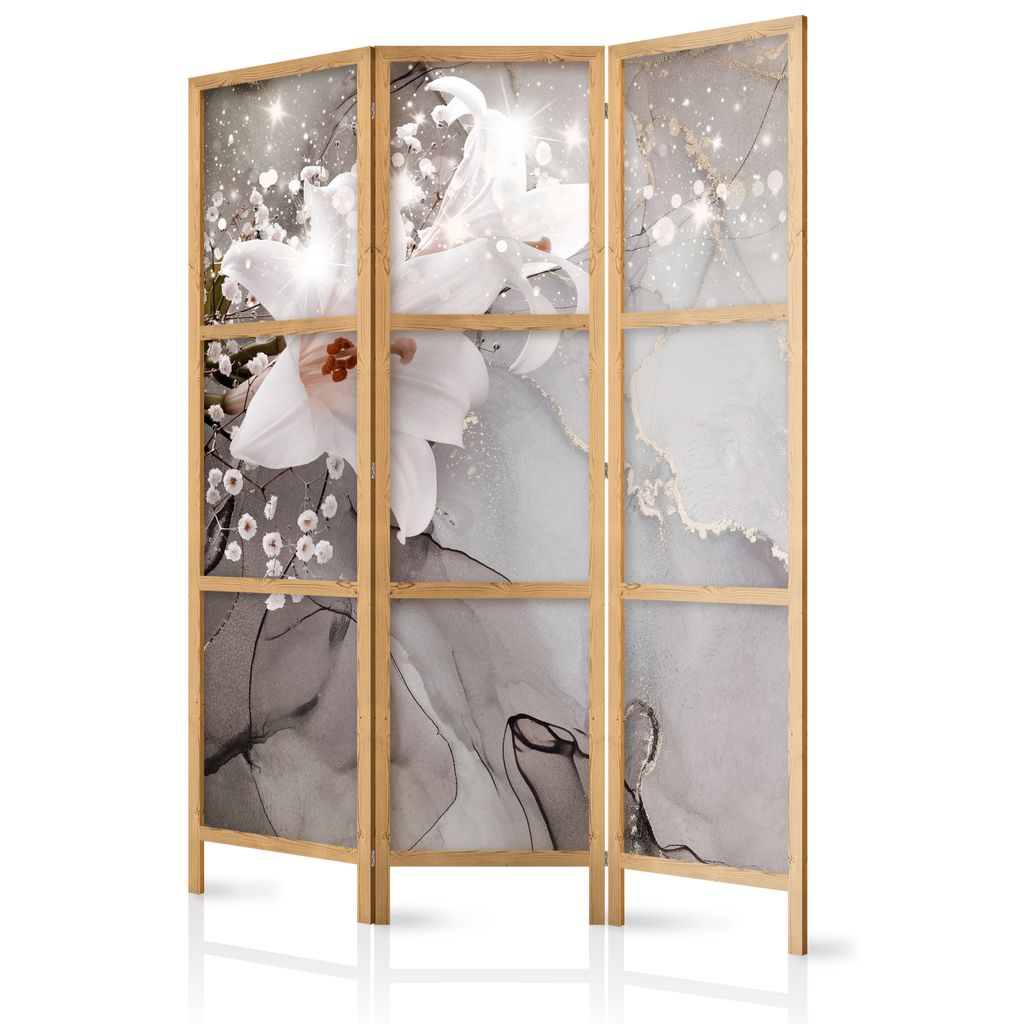 Paravent 135x171 cm 3-teilig einseitig eleganter Sichtschutz Raumteiler Trennwand Raumtrenner Holz Design Motiv Deko Home Office Abstrakt Botanik N...