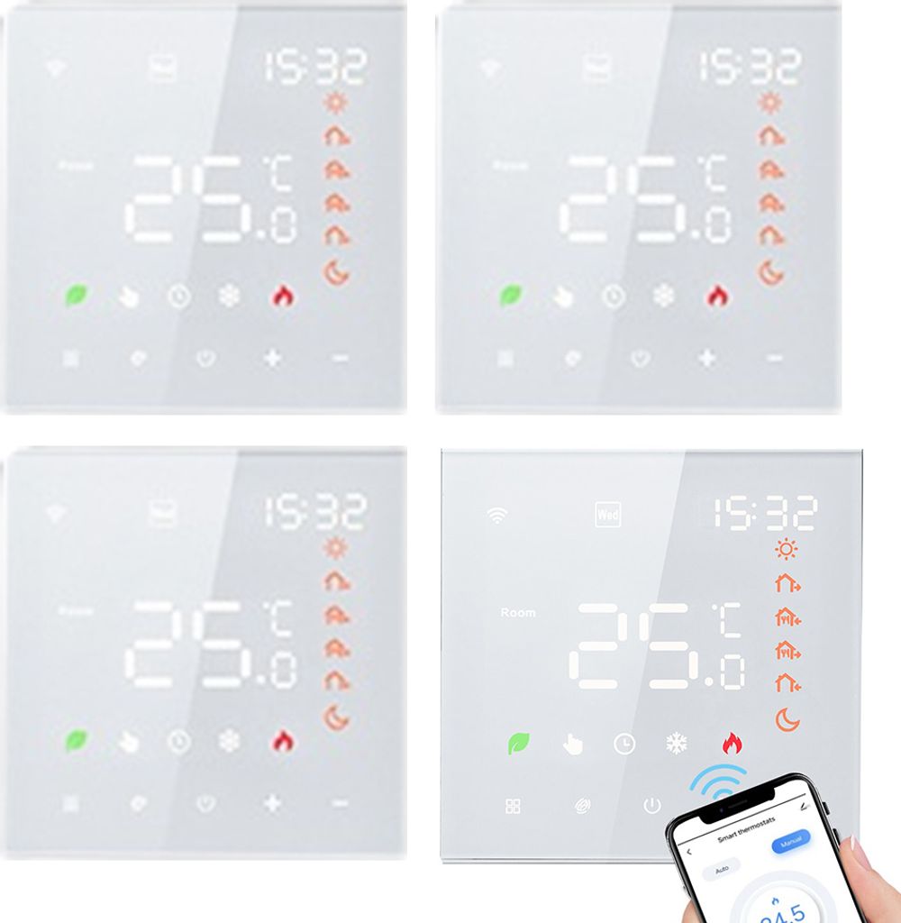4X Smart Tuya WiFi-Thermostat, Sprachsteuerung, fuer 3A Warmwasserbereitung, Digital LCD Programmierbares Raumthermostat Thermostat Wandthermostat ...
