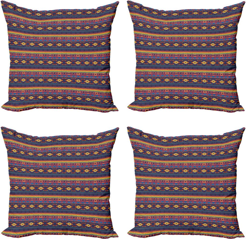 ABAKUHAUS Ethnisch Kissenbezug Set (4 Stück), Bunte Muster Folkloric, Moderner Doppelseitiger Digitaldruck, 60 cm x 60 cm, Mehrfarbig