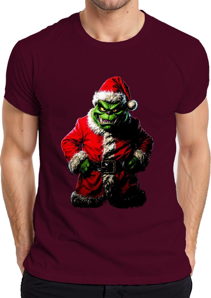 Grinch Böser Weihnachtsmann Santa Weihnachten Horror Gruselig Herren T-Shirt, Burgundy, XL