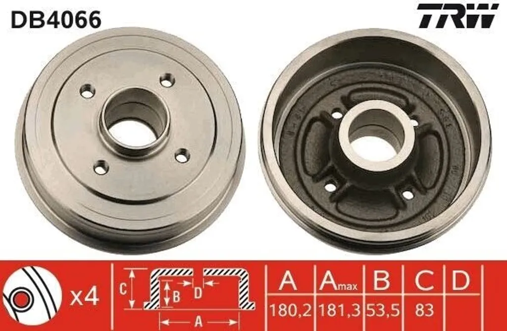 Tambour de frein TRW DB4066 pour Renault Clio I et Twingo I - OE 7700685473