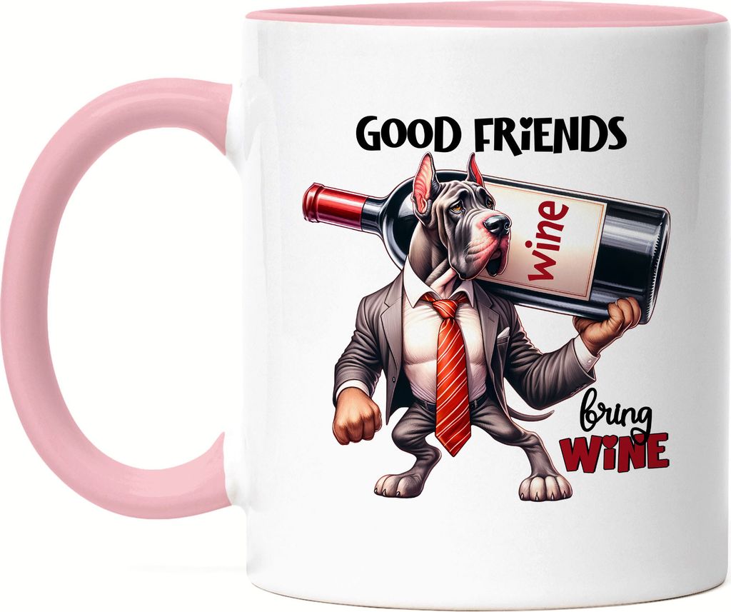 Good Friends Bring Wine Tasse Rosa Lustiger Hund Weinflasche Freundschaft Party Geschenk