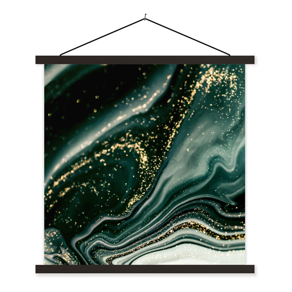 MuchoWow Textilposter Marmoroptik - Gold - Grün - Glitter - Design - Marmor 60x60 cm mit schwarzem Rahmen - Posteraufhänger