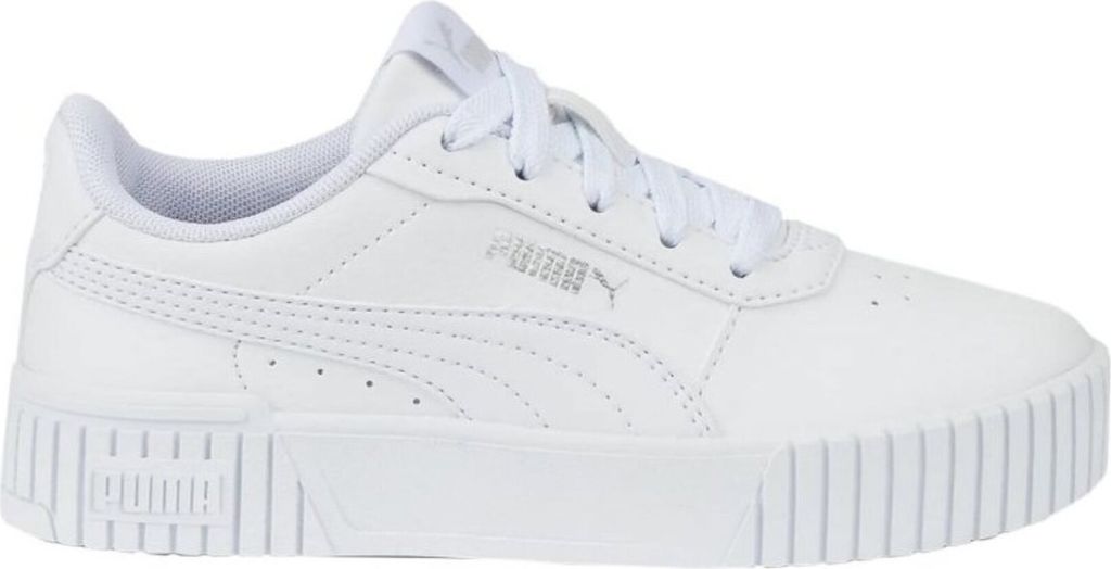 A white Puma sneaker is shown against a white background.