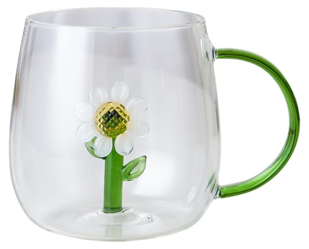 Handgefertigter Glasbecher in Tier- und Pflanzenform, transparenter Wasserbecher, niedlicher Kaffee- und Milchgetränkebecher mit farbenfrohem Henkel