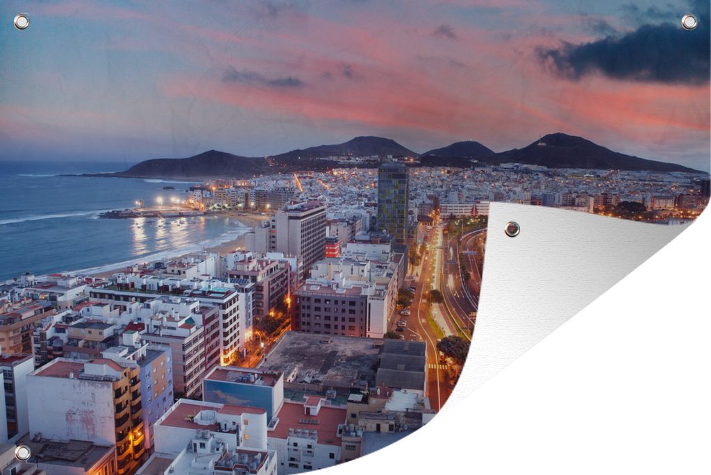 MuchoWow 120x80 cm Outdoor-Poster Gartendeko Sichtschutz Garten Poster für den Garten Die Stadt Las Palmas auf Gran Canaria am Abend