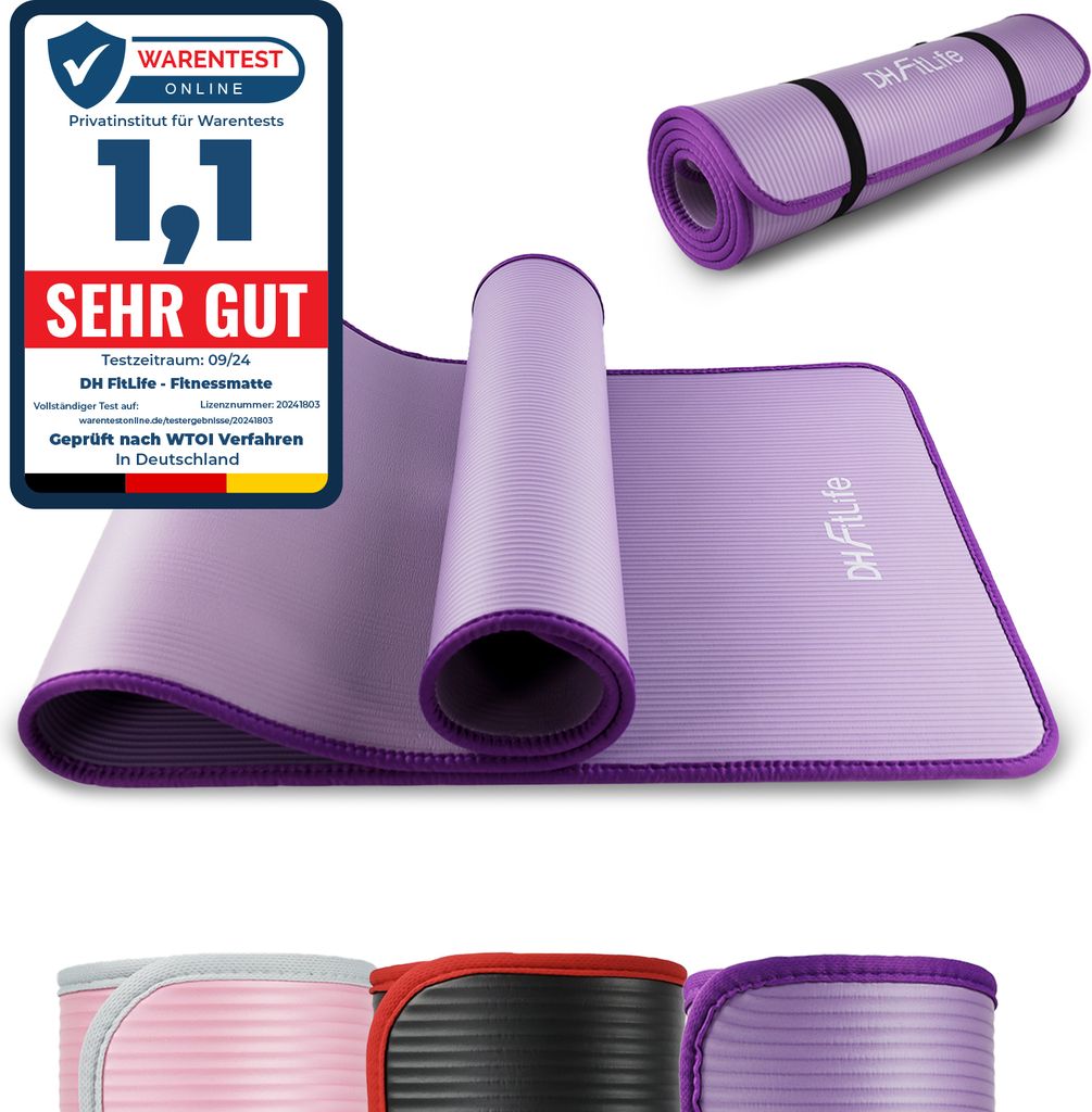 DH FitLife Trainingsmatte Fitnessmatte, Sportmatte 183*61*1 cm, Gymnastikmatte extra reißfest, Yogamatte rutschfest und dick, Workout Matte (Violett)
