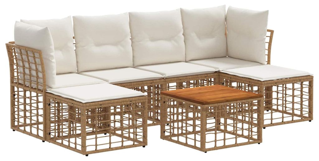 Maison Exclusive - Outdoor-Sofagarnitur 7 pcs Natürlich und Cremweiß Polyester