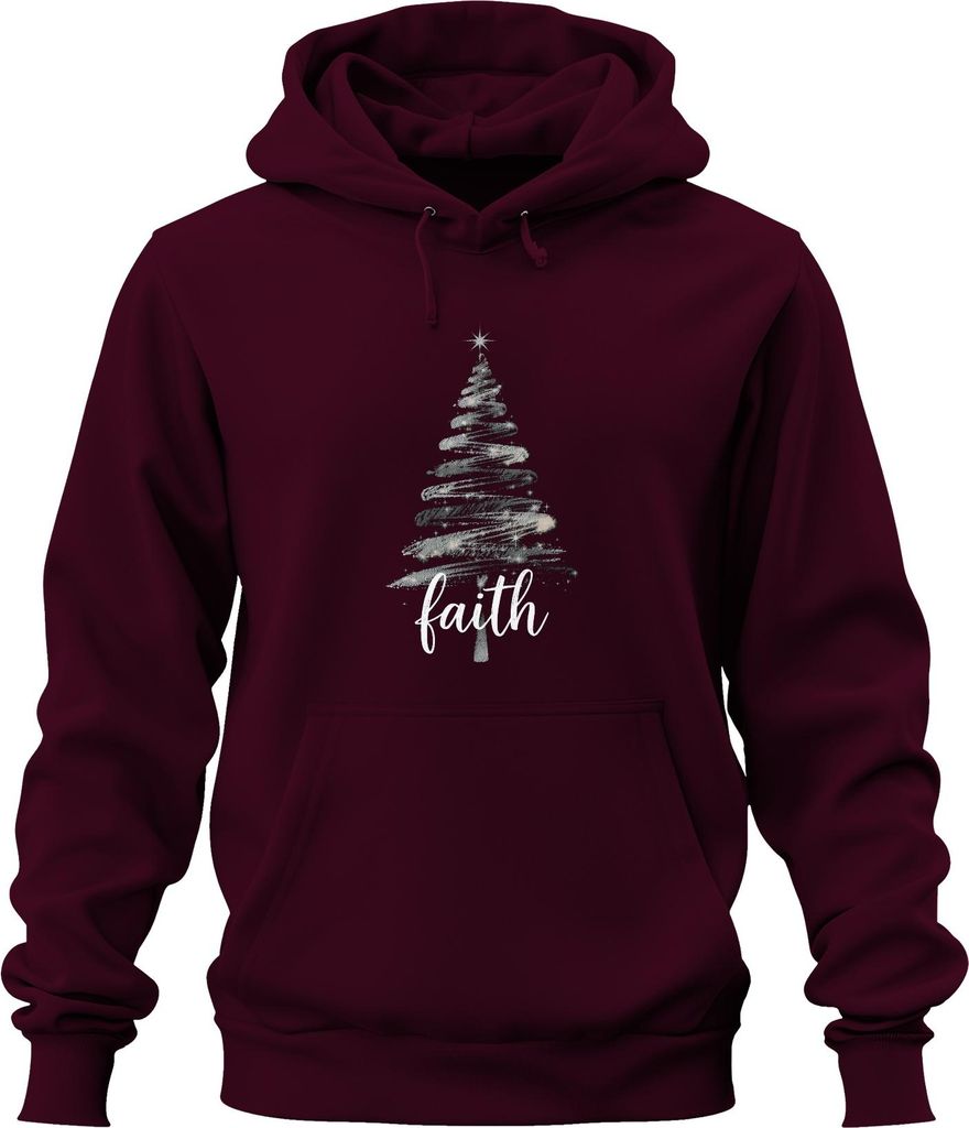 Weihnachtsbaum Faith christlich Glitzer Silber Schwarz Script Uni Hoodie Kapuzenpullover, Burgundy, XXL