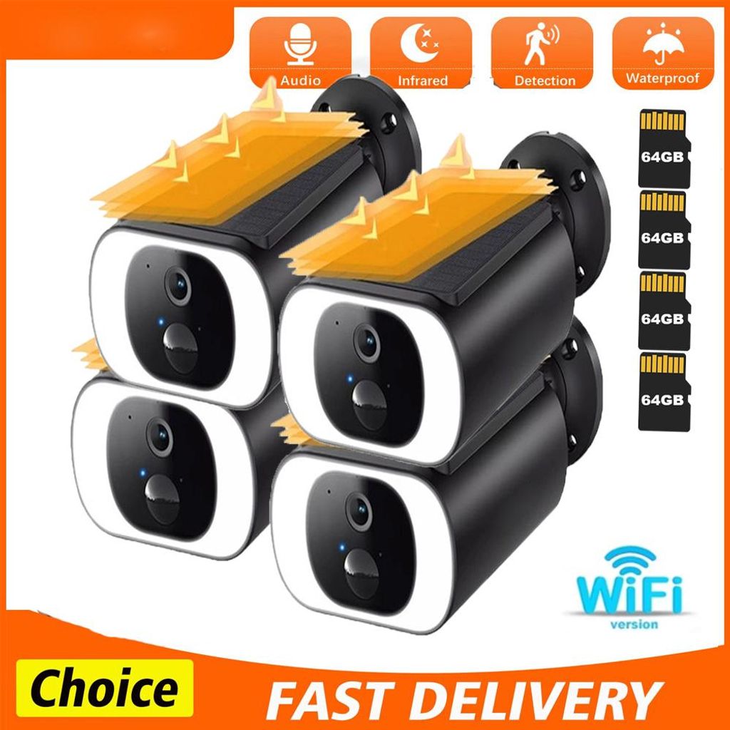 4PCS Überwachungskamera Aussen Akku Solar - 2K Kamera Überwachung Aussen WLAN Outdoor kabellos Solarpanel 64GB