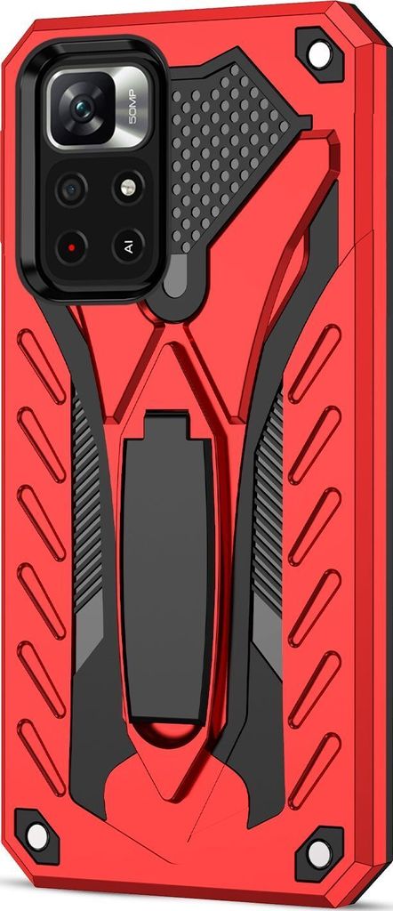 Mobigear Armor Stand POCO M4 Pro 5G Hülle Hardcase Backcover Stoßfest mit Ständer - Rot