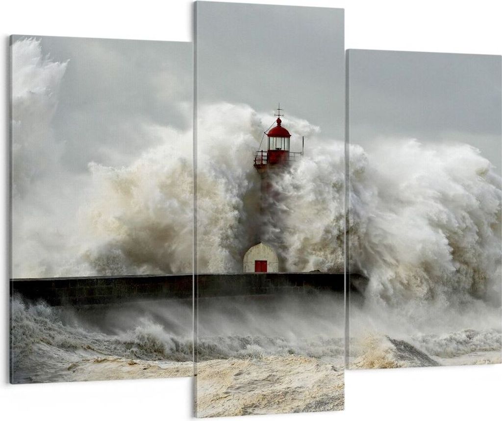 Bild auf Leinwand - Leinwandbild - Leuchtturm Ozean Sturm - 130x100cm - Wand Bild - Wanddeko - Leinwanddruck - Bilder - Kunstdruck - Wanddekoration...