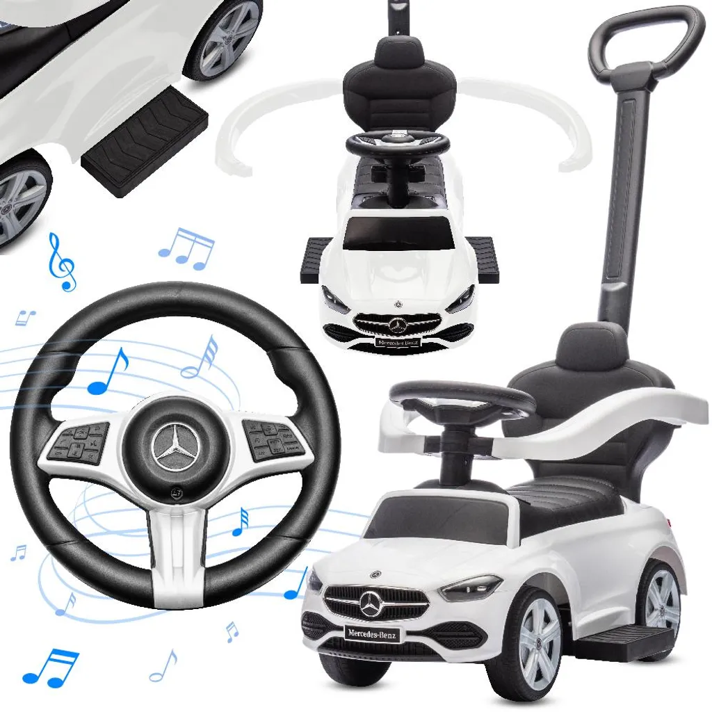 Jouet à chevaucher Mercedes Classe C blanche Sun Baby pour l'autonomie