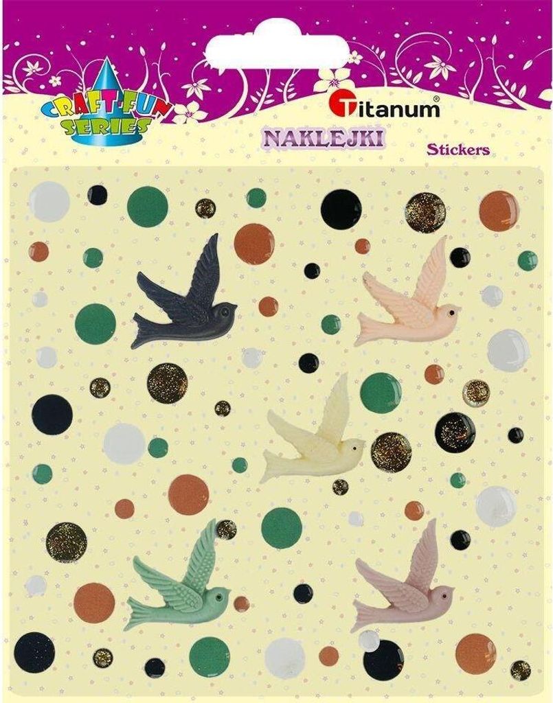 3D Harz Aufkleber Vögel 5pcs + Kreise Mix 60pcs