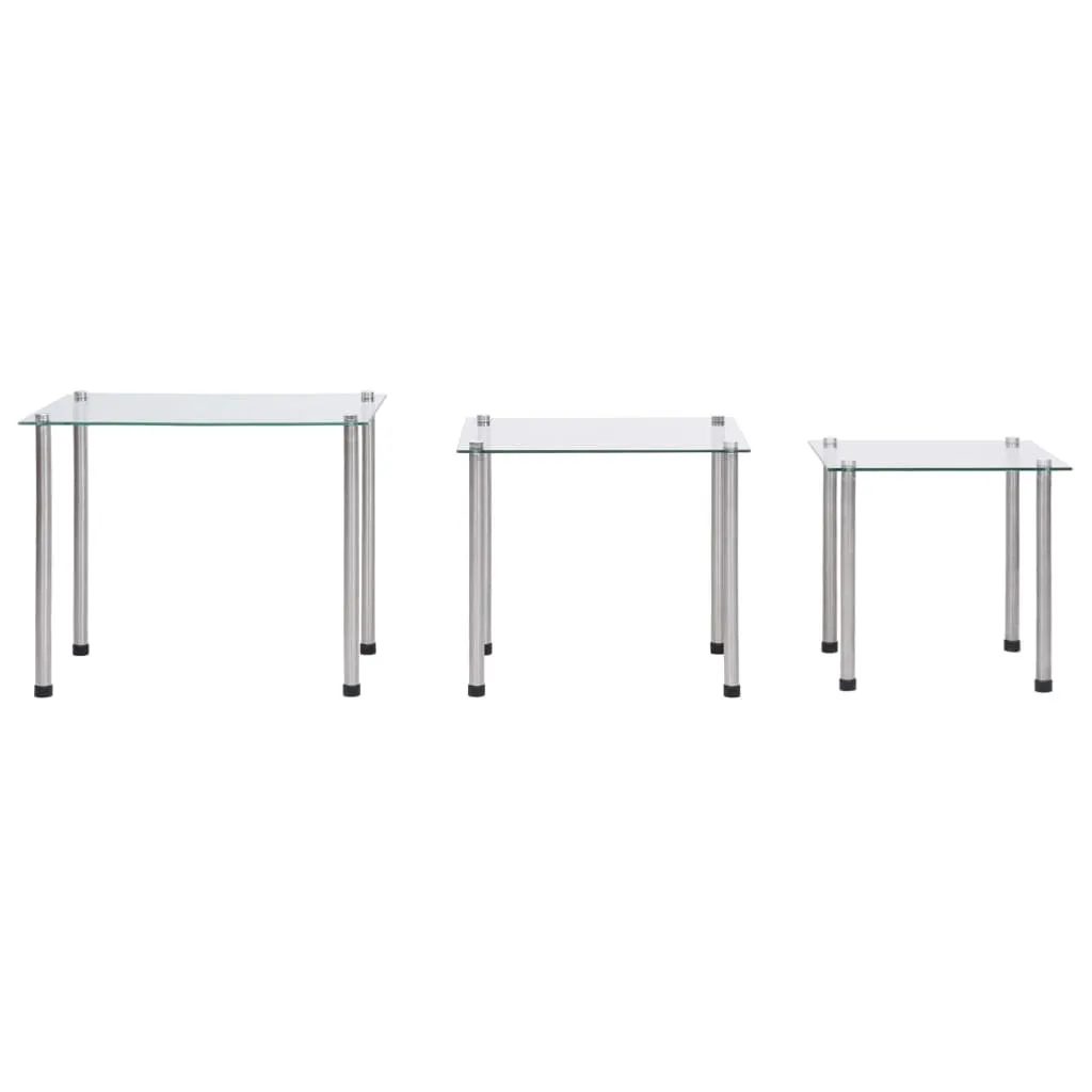 Tables basses gigognes en verre trempé transparent lot de 3 pièces chic