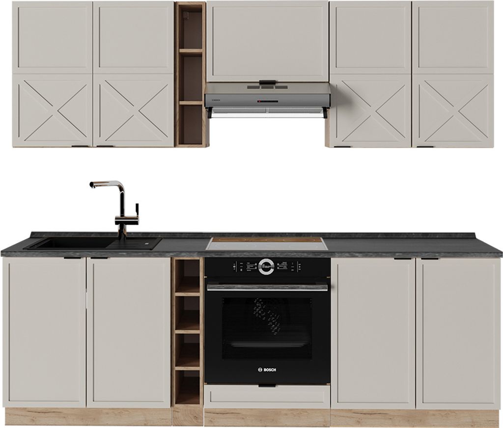 Küchenzeile Vicco Fame-Line GrauBeige/Goldkraft Eiche 235 cm , AP Anthrazit, Model 50489