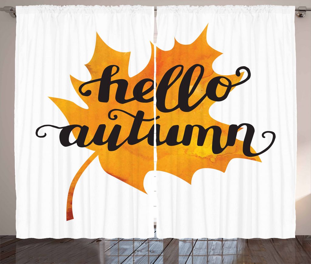 ABAKUHAUS Herbst Rustikaler Vorhang, Maple Leaf und Wörter, Wohnzimmer Universalband Gardinen mit Schlaufen und Haken, 280 x 175 cm, Orange und Sc...