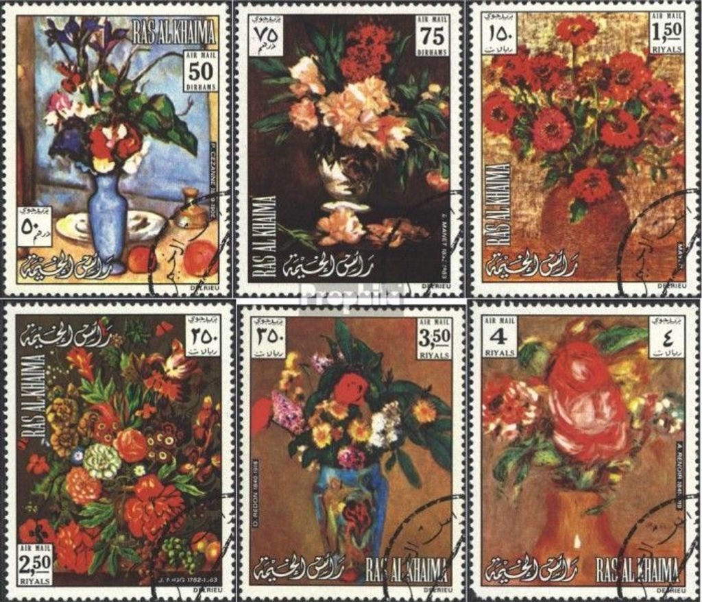 Briefmarken Ras al Chaima 1972 Mi 865A-870A (kompl.Ausg.) gestempelt Blumengemälde