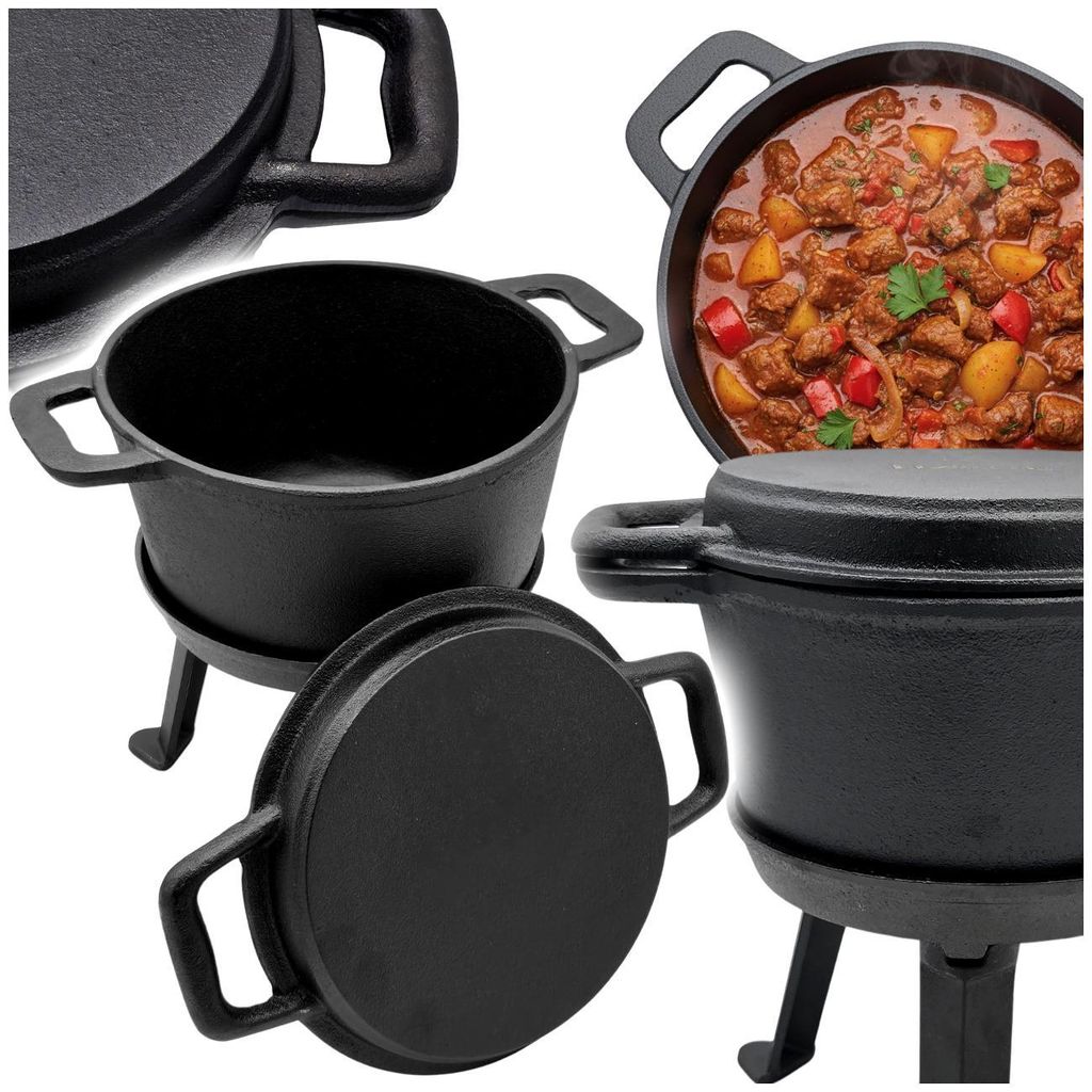 Dutch Oven - Gusseisen Kessel 8 L - mit Grillpfanne - Produktbild 