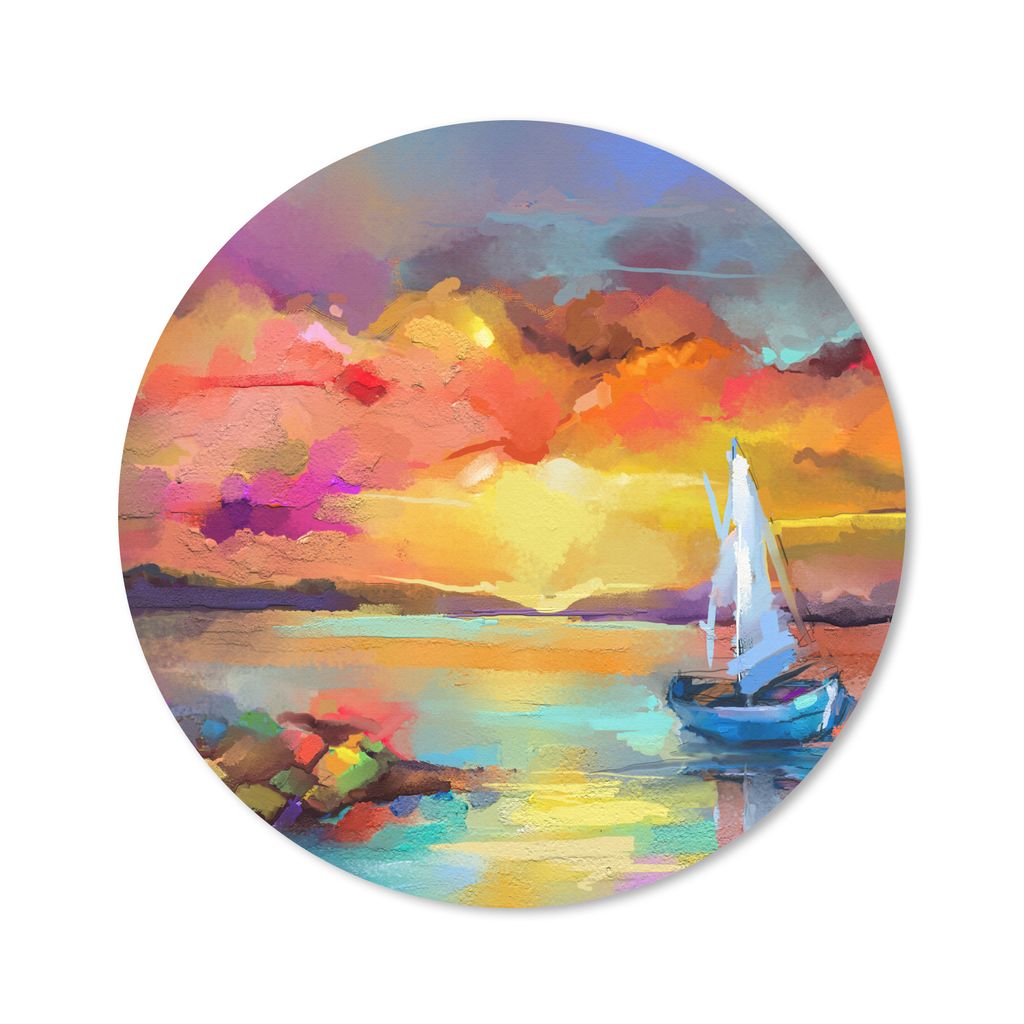 MuchoWow Mauspad Mousepad Malerei - Ölfarbe - Boot - Farben 30x30 cm - Mousepads - Maus Mat - Pad - Mausunterlage - Tischunterlage - Schreibtisc...