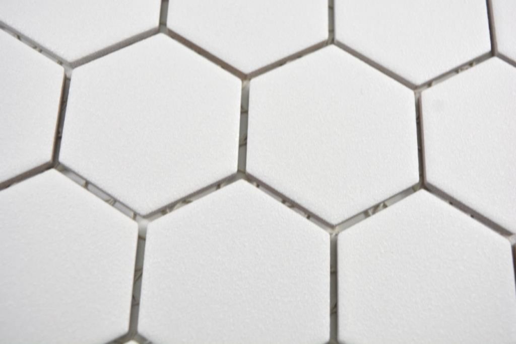 Handmuster Keramik Mosaik Hexagon weiß R10B Duschtasse Bodenfliese Mosaikfliese Küche Bad Boden MOS11H-0111-R10_m