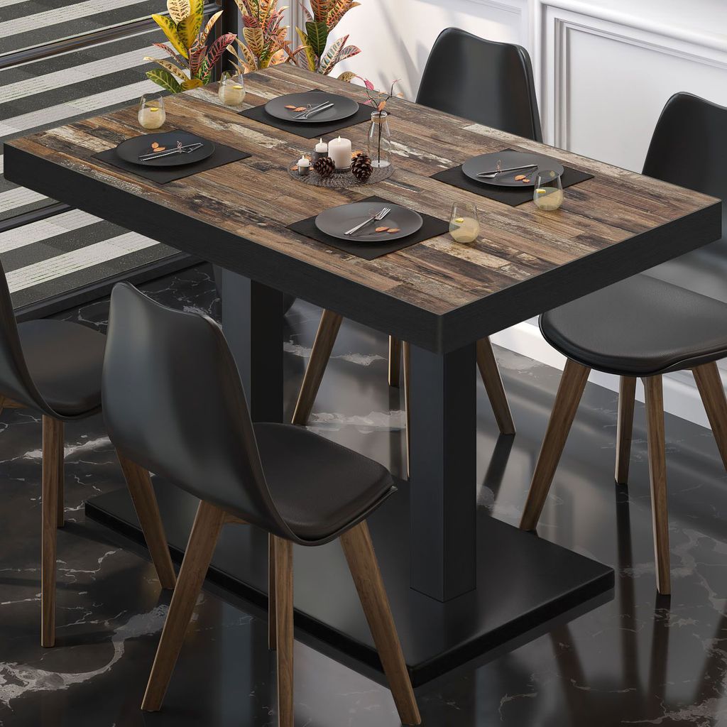 BM | Bistrotisch | B:T:H 110 x 60 x 77 cm | Vintage Old / Schwarz | Rechteckig | Schwarzer Rand | Bistro Tisch Esstisch
