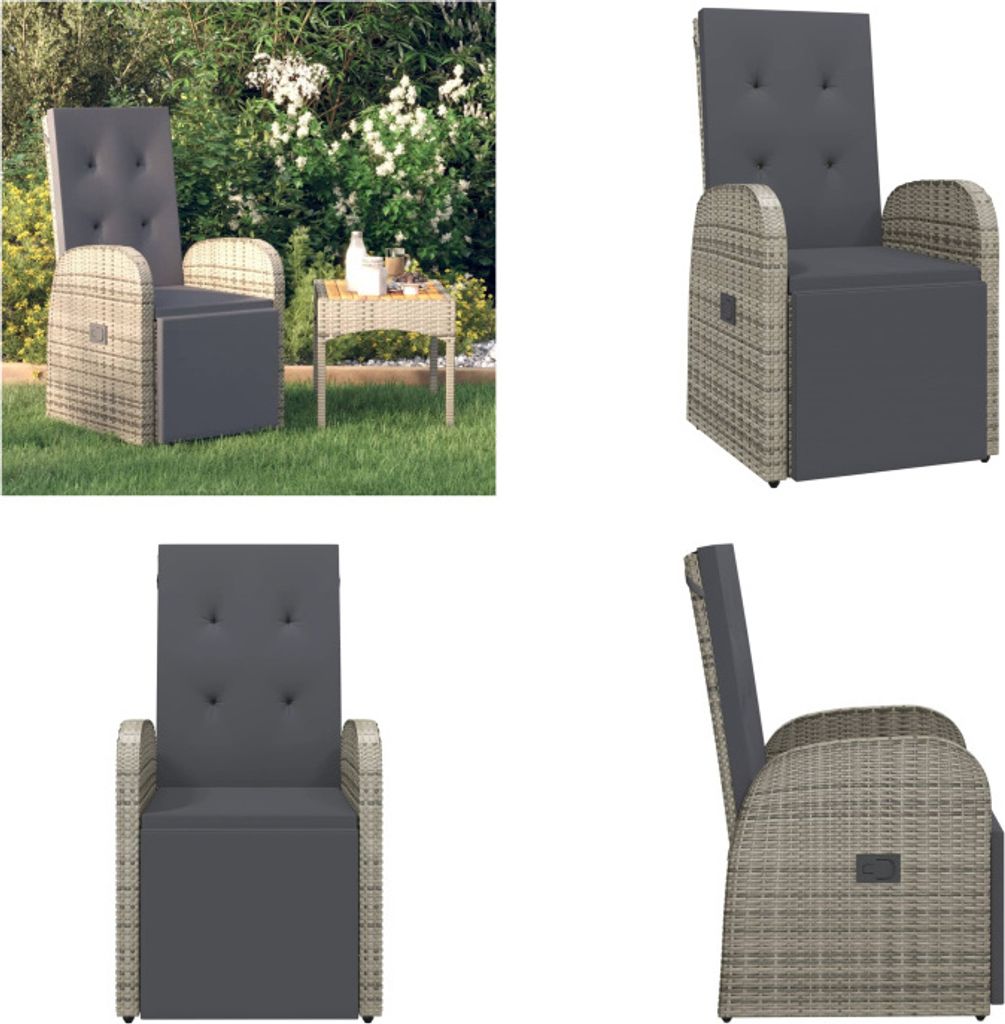 vidaXL Garten Liegestuhl mit Auflage Poly Rattan Grau - Gartenstuhl - Gartenstühle - Gartenmöbel - Garten Sitzmöbel