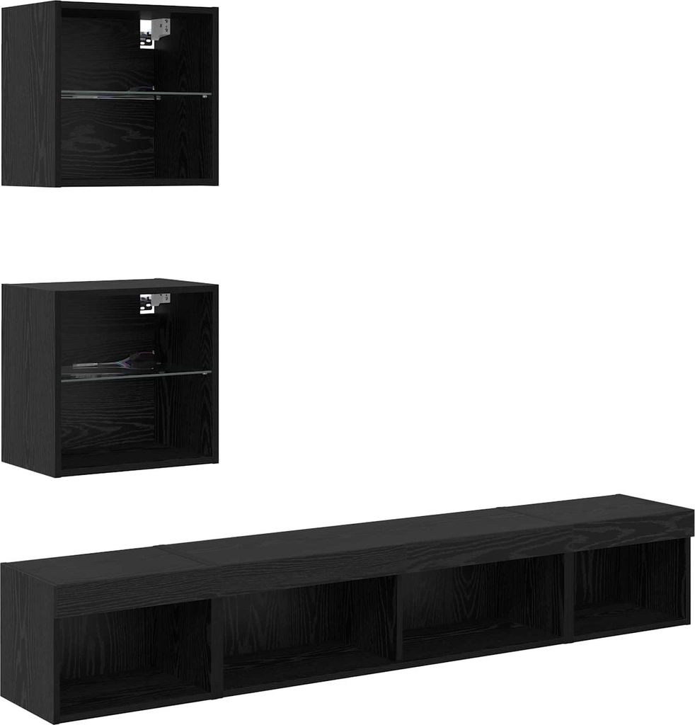 TV Wand Einheiten mit LED mit LED 5 pcs Schwarz Eichen-Optik