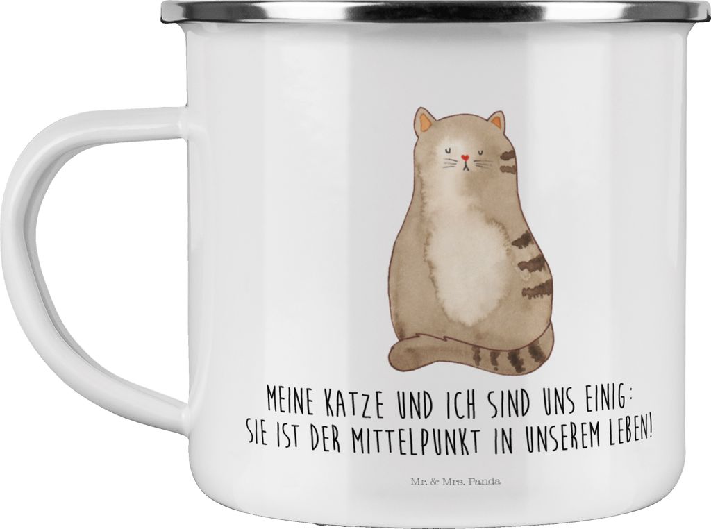 Mr. & Mrs. Panda Kaffeepott Katze Sitzen - Weiß - Geschenk, wanderbecher, Herz, Cats, Teetasse, Pott, Liebe, Campingtasse, becher emaille, Katzen,...