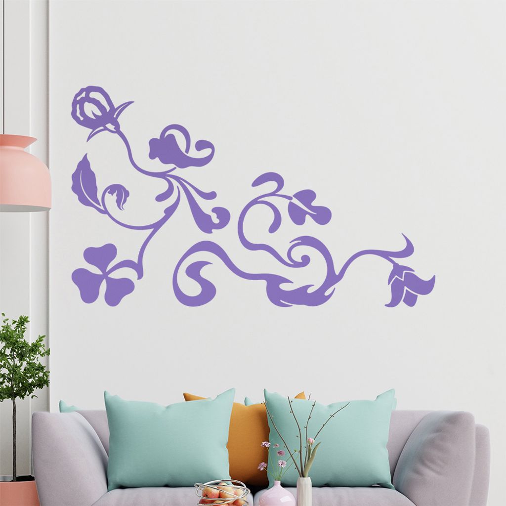 Eckeornament -Blüten - Klee Wandtattoo in 6 Größen - Wandaufkleber Wall Sticker - Dekoration, Küche, Wohnzimmer, Schlafzimmer, Badezimmer