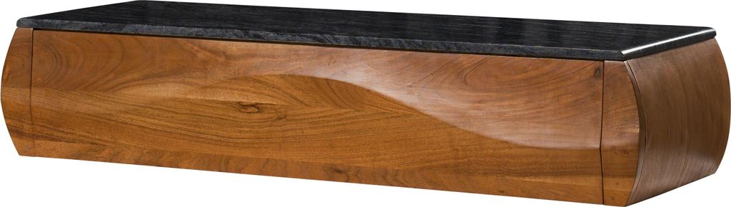 MASSIVMOEBEL24 Lowboard Akazie 124x40x25 natur lackiert / Marmor schwarz MONTREAL #131