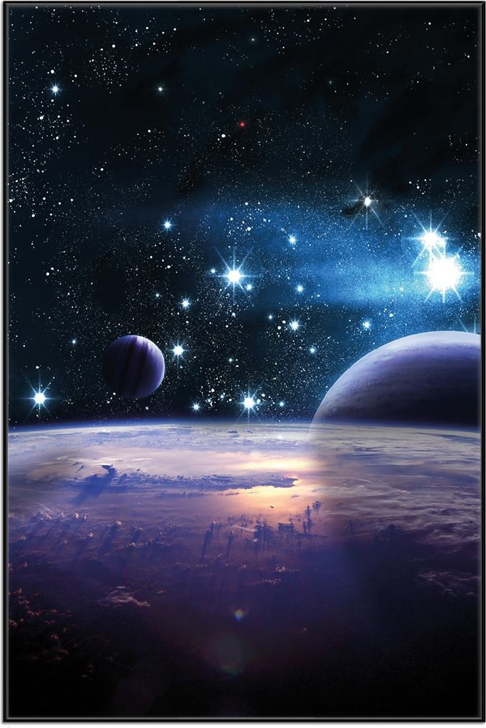 Wallario Wandbild Planeten im Weltall, Größe: 61 x 91,50 cm, Poster mit schwarzem Aluminiumrahmen