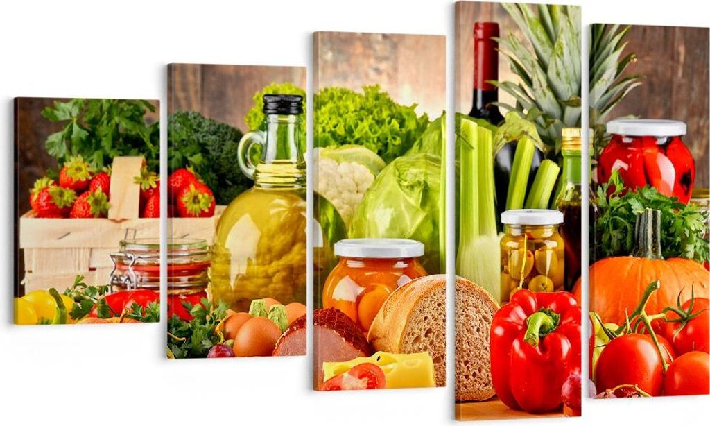 Bild auf Leinwand - Leinwandbild - Lebensmittel Gemüse Brokkoli Fleisch - 100x60cm - Wand Bild - Wanddeko - Leinwanddruck - Bilder - Kunstdruck - ...