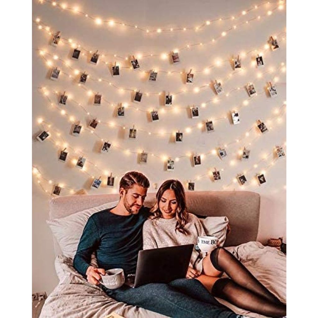 fotowand für zimmer deko, lichterkette mit klammern für fotos 10m 100led  foto lichterkette batteriebetriebene fotoclips lichterkette für wohnzimmer,