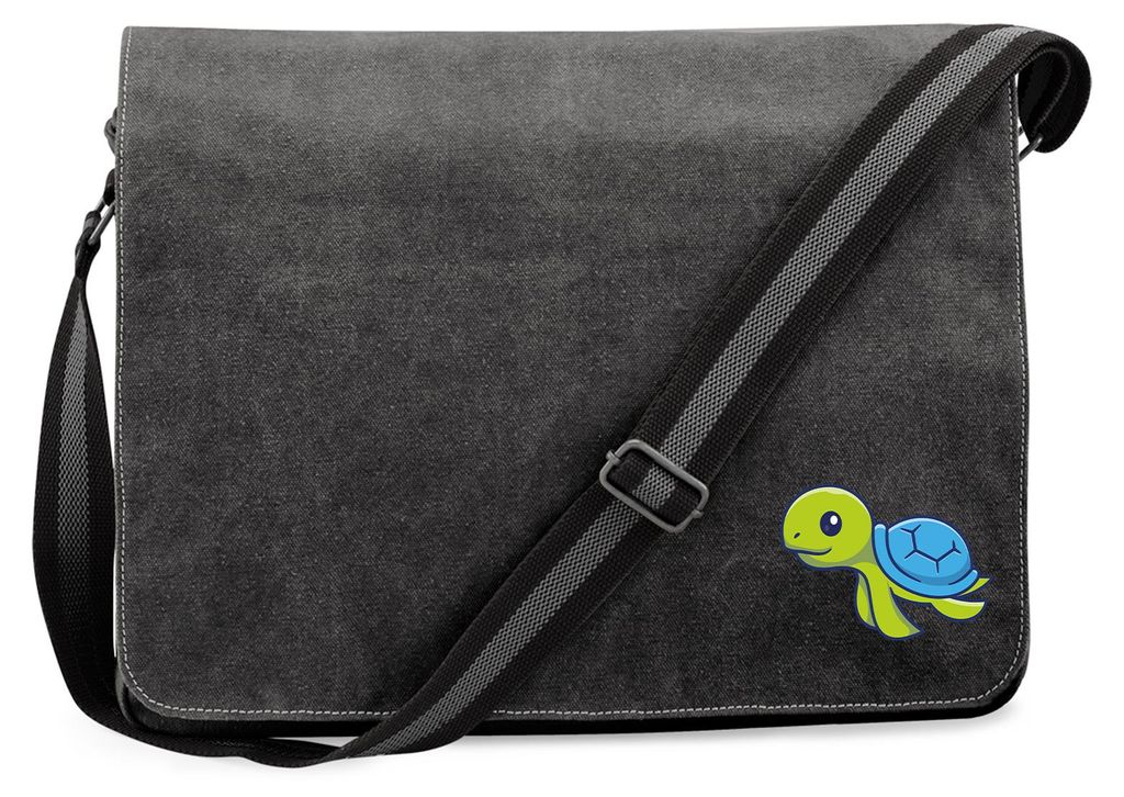 Huuraa Umhängetasche Schildkröte Comic 14 Liter Black Canvas Laptoptasche Geschenkidee